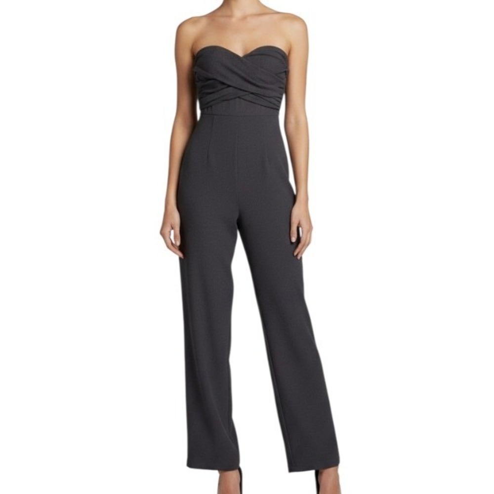 DO+BE Black MID-WEIGHT CREPE Pleated Bodice STRAPLESS Cocktail Party JUMPSUIT S
